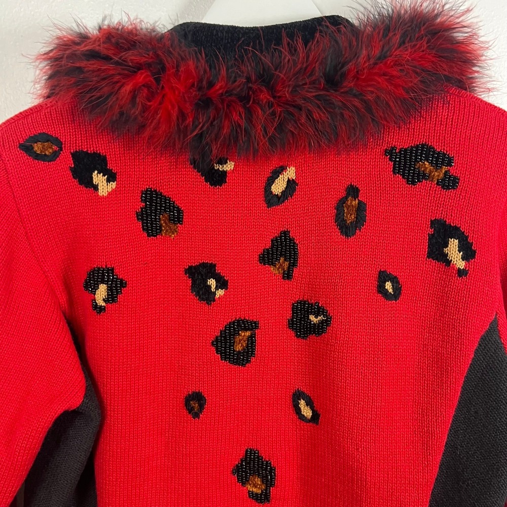 VTG Berek Leopard Print Knit Cardigan Sweater Beaded 90s Maximalist Bold Sz. S - Picture 10 of 13